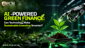 AI-powered green finance supporting sustainable investing, ESG analysis, climate action, renewable energy, and responsible financial decision-making.