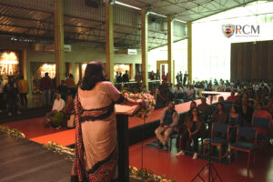 MP Aparajita sarangi giving speech at Regional college of management echotarium