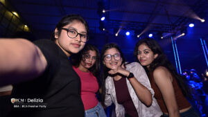 Students posing for photos at a college festival