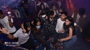 Students dancing in a freshers party.