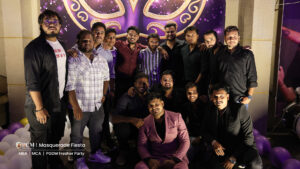 Group of students posing for photograph in freshers party