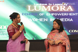 Woman speaker addressing the audience at the Women in Media Series event