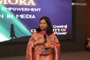 Women media leaders discussing the importance of equal opportunities in the industry