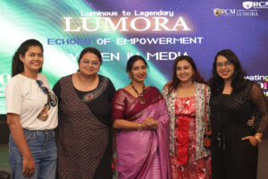Group photo of attendees and speakers at the Lumora event at RCM, celebrating women in art and culture.