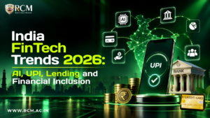 India FinTech trends in 2026 featuring digital payments, AI, blockchain, digital banking, cybersecurity, and financial inclusion.