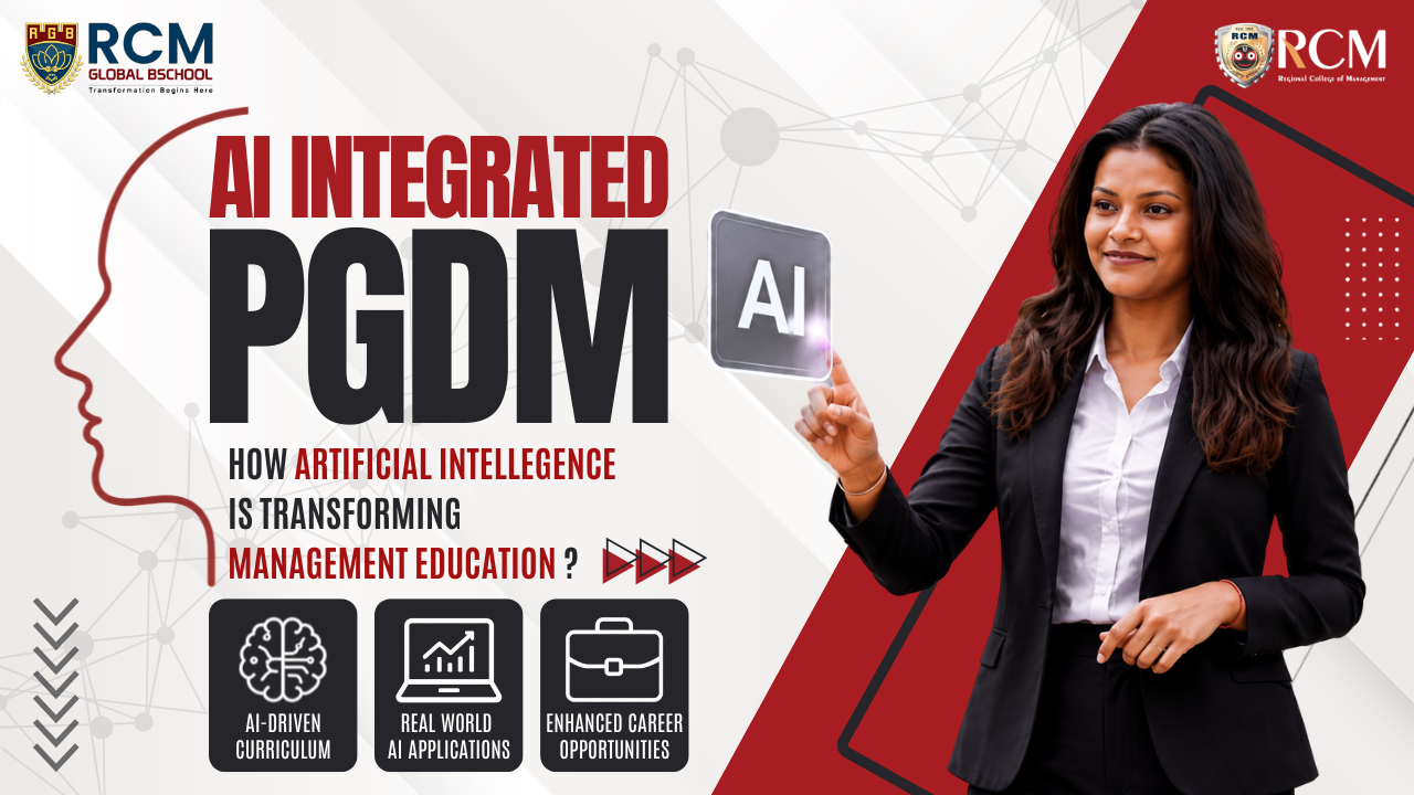 AI Integrated PGDM featuring artificial intelligence, management education, AI curriculum, practical learning, and career opportunities.