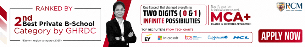RCM Bhubaneswar ranked 2nd best private B-school by GHRDC, MCA+ program, top recruiters EY Microsoft TCS Capgemini HCL, apply now banner