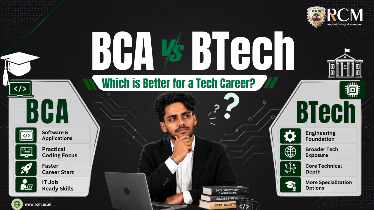 BCA vs BTech comparison covering career scope skills salary placements and best technology course for students