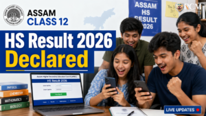 Assam HS Result 2026 declared students checking Class 12 results online on phone and laptop