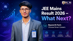 Student with JEE Mains Result 2026 banner showing career options beyond BTech like BCA, AI and data science