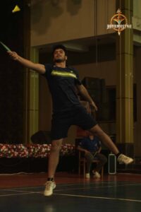 Badminton singles match during Kurukshetra at Brahmastra 2025 college fest
