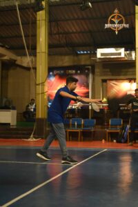 Students playing badminton during Brahmastra 2025 sports event at RCM campus