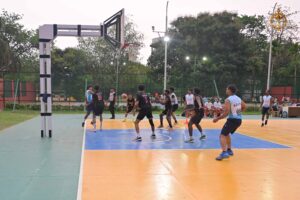 Basketball match during Kurukshetra sports event at Brahmastra 2025, RCM Bhubaneswar