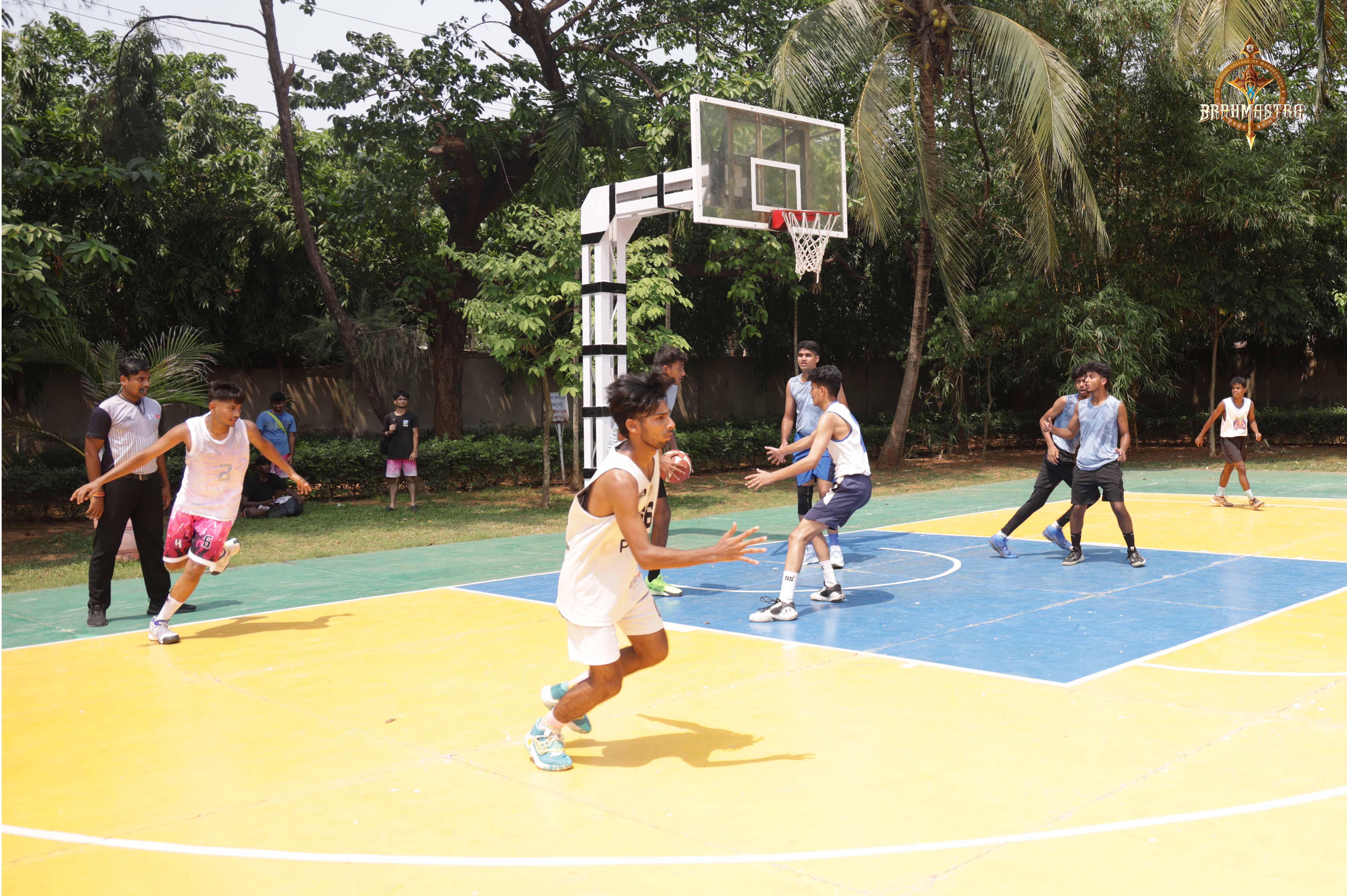 students playing basketball during Brahmastra 2025 tournament