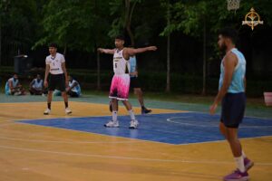 students competing in an intense basketball match during Brahmastra 2025 Kurukshetra event