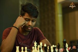 Chess match in progress under Kurukshetra event of Brahmastra 2025 college fest at RCM Bhubaneswar