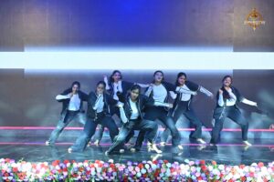 Group dance participants performing energetically at Brahmastra, India’s best college festival for top management students.