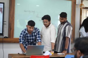 Three college students participate in HackForge AI hackathon at Brahmastra, India’s top college tech festival 2025.