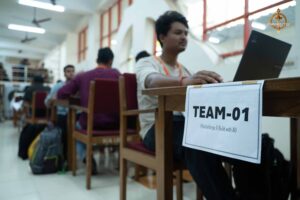 Student participants focused on coding innovative solutions at Brahmastra 2025, India’s best college festival hackathon.