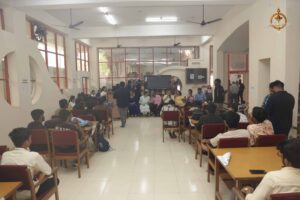 Students, judges, and teams gathered in hall during Brahmastra 2025—India’s top college AI festival.