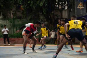 Men’s Kabaddi match in action during Kurukshetra at Brahmastra 2025 college fest, RCM Bhubaneswar