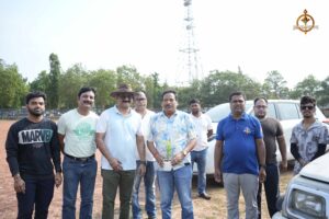 Faculty members with event sponsors at Brahmastra 2025 during the Ranbhoomi Cricket event