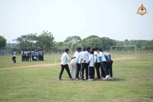 "Cricket teams in action during Ranbhoomi intercollege tournament at Brahmastra 2025 held at Railway Sports Complex"