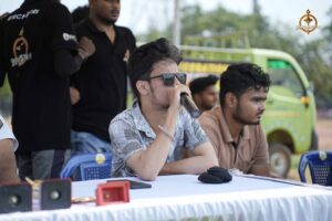 "Intercollege cricket match in action during Ranbhoomi at Brahmastra 2025 at Railway Sports Complex"