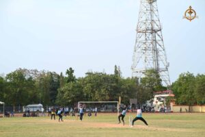 cricket teams in action during a high-energy match at the Ranbhoomi tournament, Brahmastra 2025.