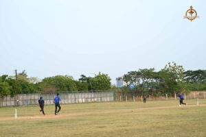 Cricket teams in action during Brahmastra 2025 Ranbhoomi tournament match