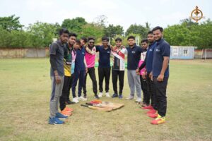 Team captains and players posing together before the intercollege cricket showdown at Ranbhoomi, Brahmastra 2025.