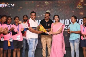 Winners, organizers, and guests posing during Brahmastra 2025 Kurukshetra Throwball winner announcement ceremony