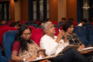 Judges attentively evaluating presentations during Navya Sopna at Brahmastra 2025.