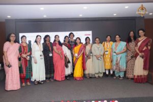 Group photo of judges and women entrepreneurs at Navya Sopna, Brahmastra 2025 college festival.