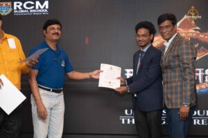 Judges and faculty awarding certificates to student participants during Navya Sopna at College Festival, Brahmastra 2025.