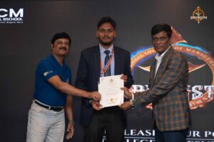 Judges and faculty distribute certificates to students during Navya Sopna at College Festival, Brahmastra 2025.