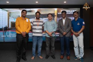 Judges, guests, and faculty gather during Navya Sopna at Brahmastra 2025 college festival showcasing innovations.