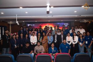 Group photo at Brahmastra 2025's Navya Sopna featuring students, faculty, judges, and women entrepreneurs.