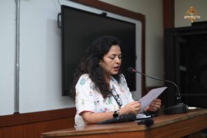 RCM faculty on stage during Recruitment Expo 2025, addressing participants before the simulated hiring challenge.