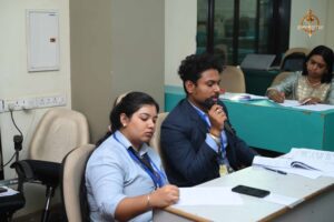 Students engaging in simulated recruitment activities at Brahmastra 2025 Recruitment Expo.