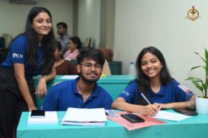 Students participating in a simulated hiring process at the Recruitment Expo during Brahmastra 2