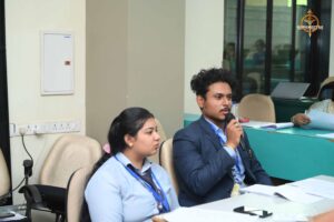 Students actively participating in simulated recruitment tasks during the Recruitment Expo at RCM Brahmastra 2025.