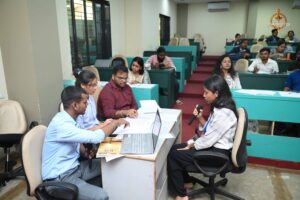 Students actively participating in strategic discussions during the Recruitment Expo at Brahmastra 2025.