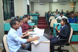 Students participating in a simulated recruitment process at the Recruitment Expo, Brahmastra 2025.