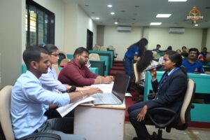 Participants engaged in a simulated recruitment process during the Brahmastra 2025 Recruitment Expo at RCM.