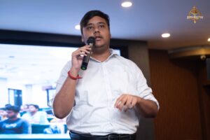 Students at top management college simulate press conference during Brahmastra, India’s best college festival event.