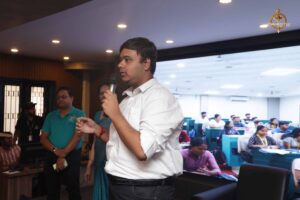 Students role-playing reporters and public figures at Samvad Vivaad, Brahmastra – top college festival in India.