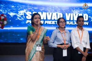 Students perform as public figures during Samvad Vivaad at Brahmastra, best college festival in India.