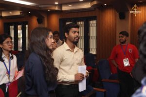 Students perform in Samvad Vivaad at Brahmastra, the best college festival in India by top management college