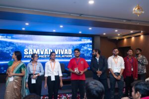 Students portraying public figures on stage during Samvad Vivaad at Brahmastra, best college festival in India